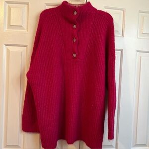 NWT Express London Wool Blend Hot Pink Fuzzy Soft Oversized Henley Sweater XL